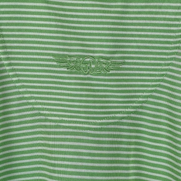 Straight Down Polo Shirt Green Stripped Mens Size Large Thousand Oaks - Picture 7 of 10